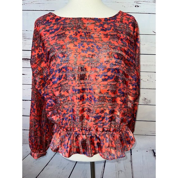 Free People Small Blouse Paisley Metallic Stripe Shirt Boho Hippie Peplum - Picture 6 of 10